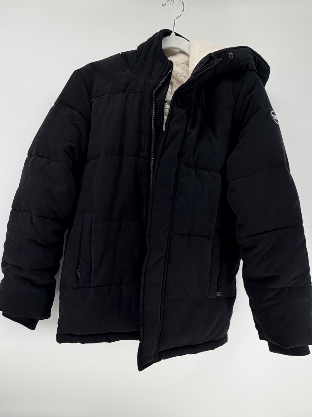 Abercrombie Kids Black Hooded Puffer Jacket Faux Fur Lined Size 13/14
